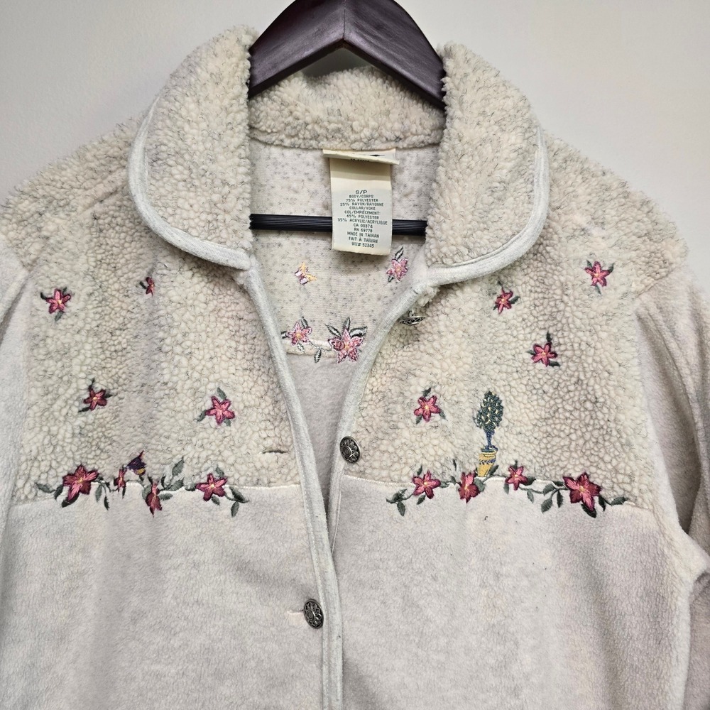 Northern Reflections Fleece Jacket Womens Small Cream‎ Floral Sherpa Cottagecore - Picture 2 of 11